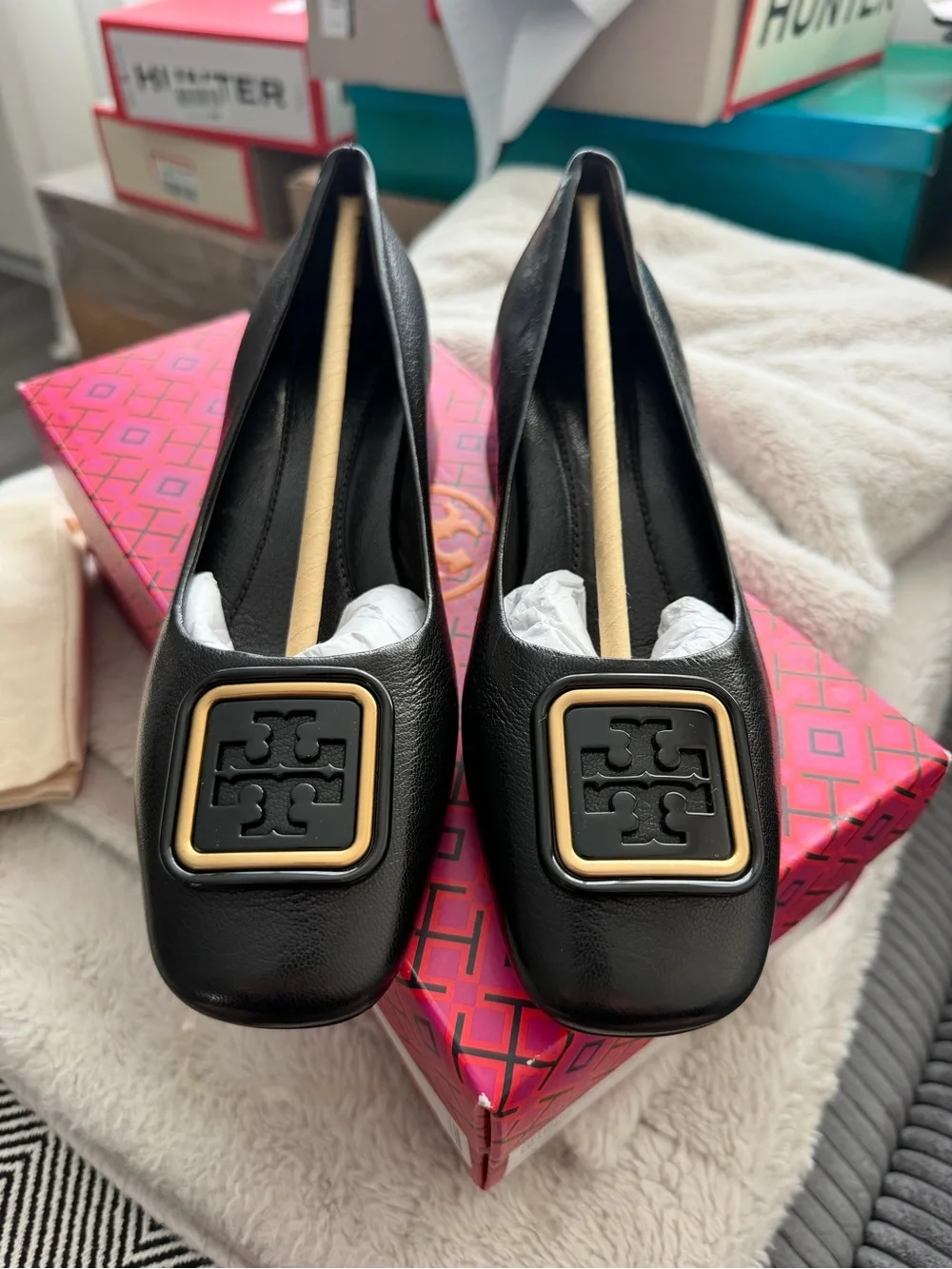 Tory Burch Georgia Women's Black Leather Logo Pumps Shoes Size 6